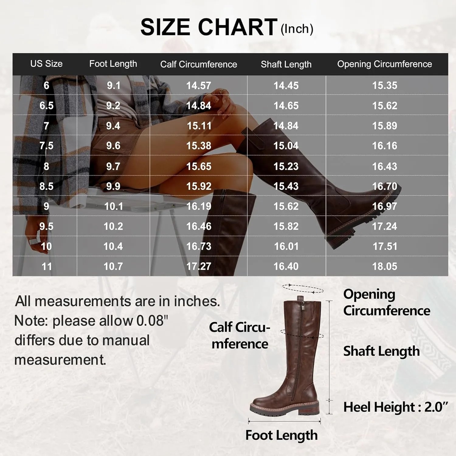 Vepose Women’s 9658 Knee High Boots Low Heel, Platform Tall Boots with Side Zipper for Ladies