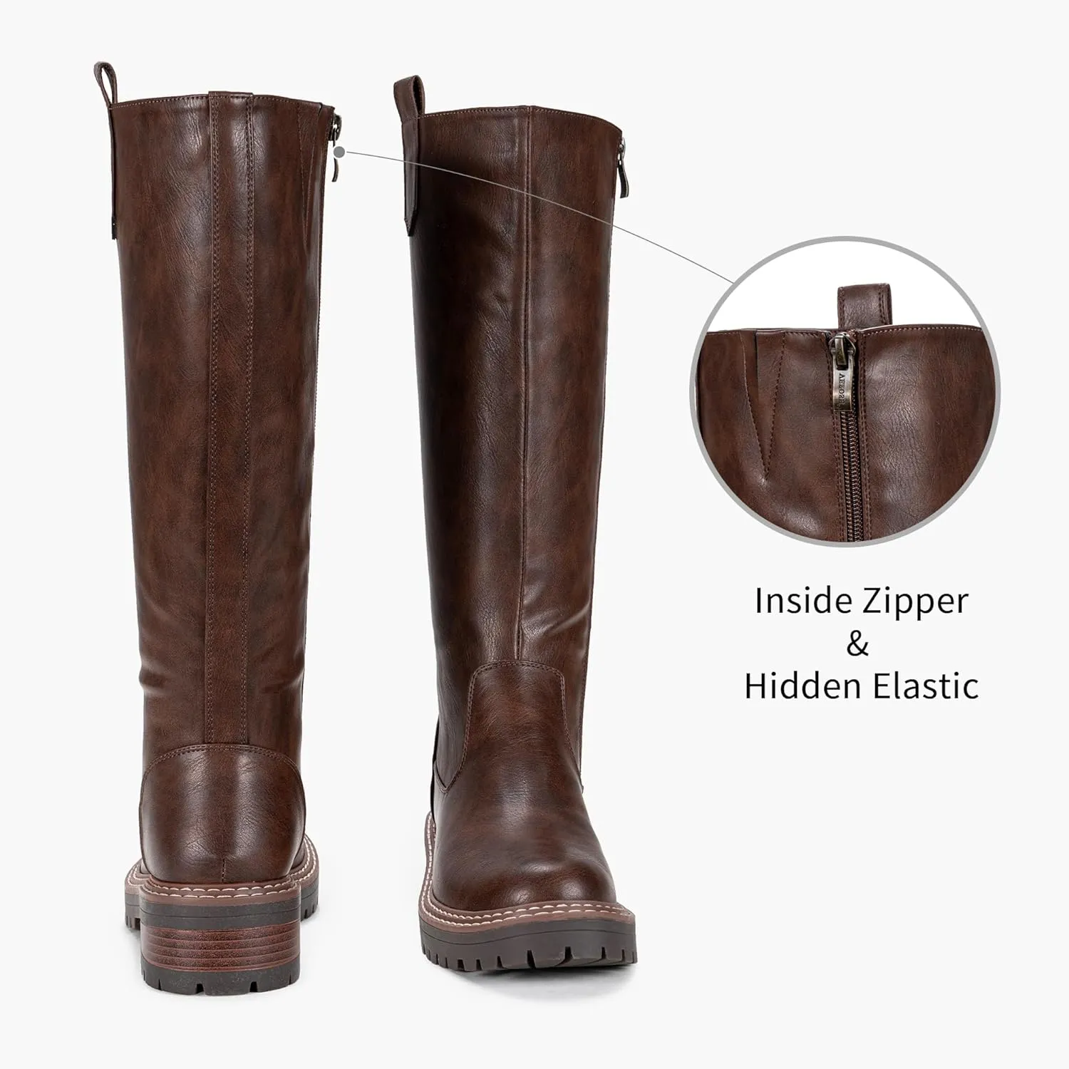 Vepose Women’s 9658 Knee High Boots Low Heel, Platform Tall Boots with Side Zipper for Ladies