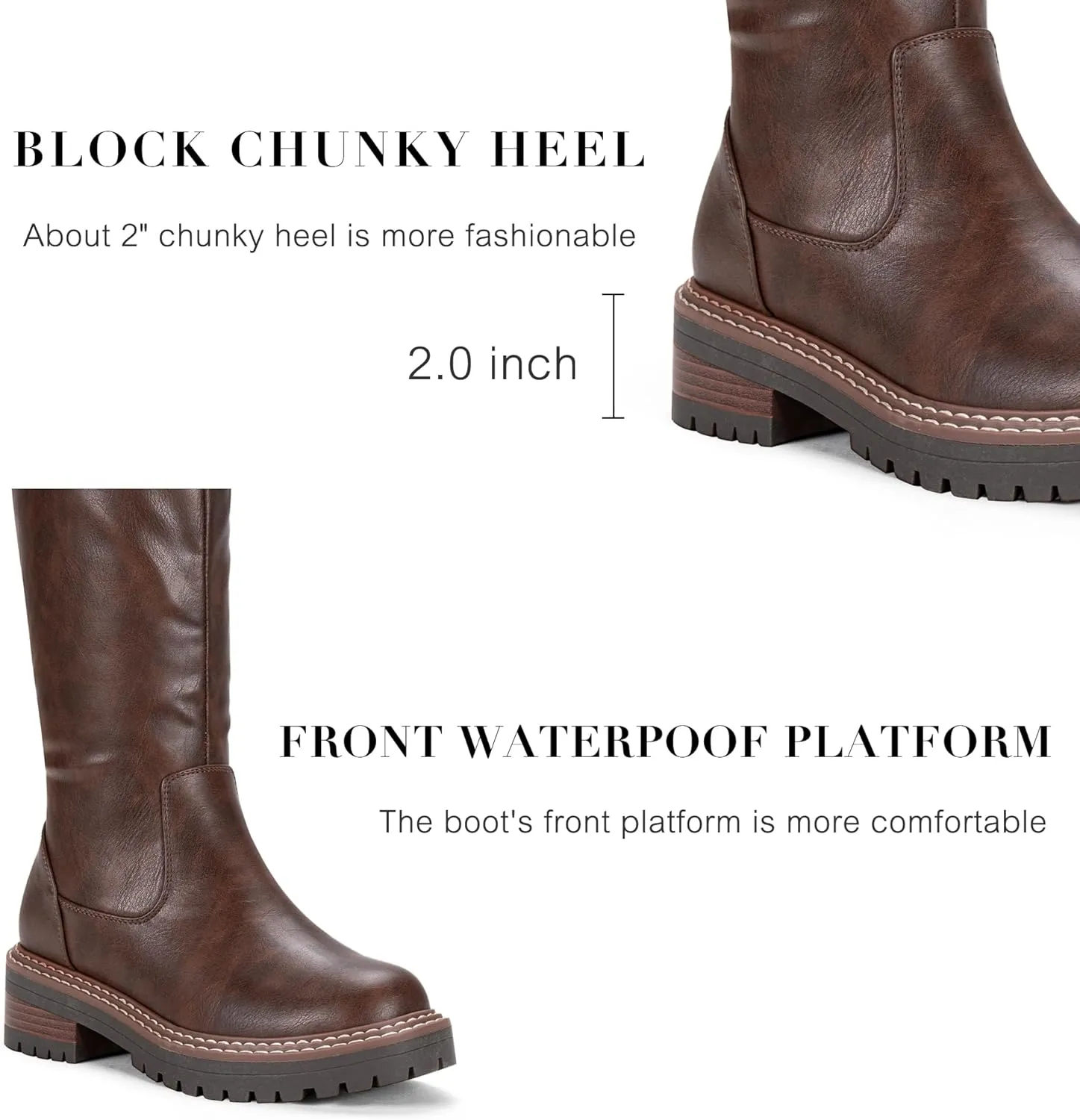 Vepose Women’s 9658 Knee High Boots Low Heel, Platform Tall Boots with Side Zipper for Ladies