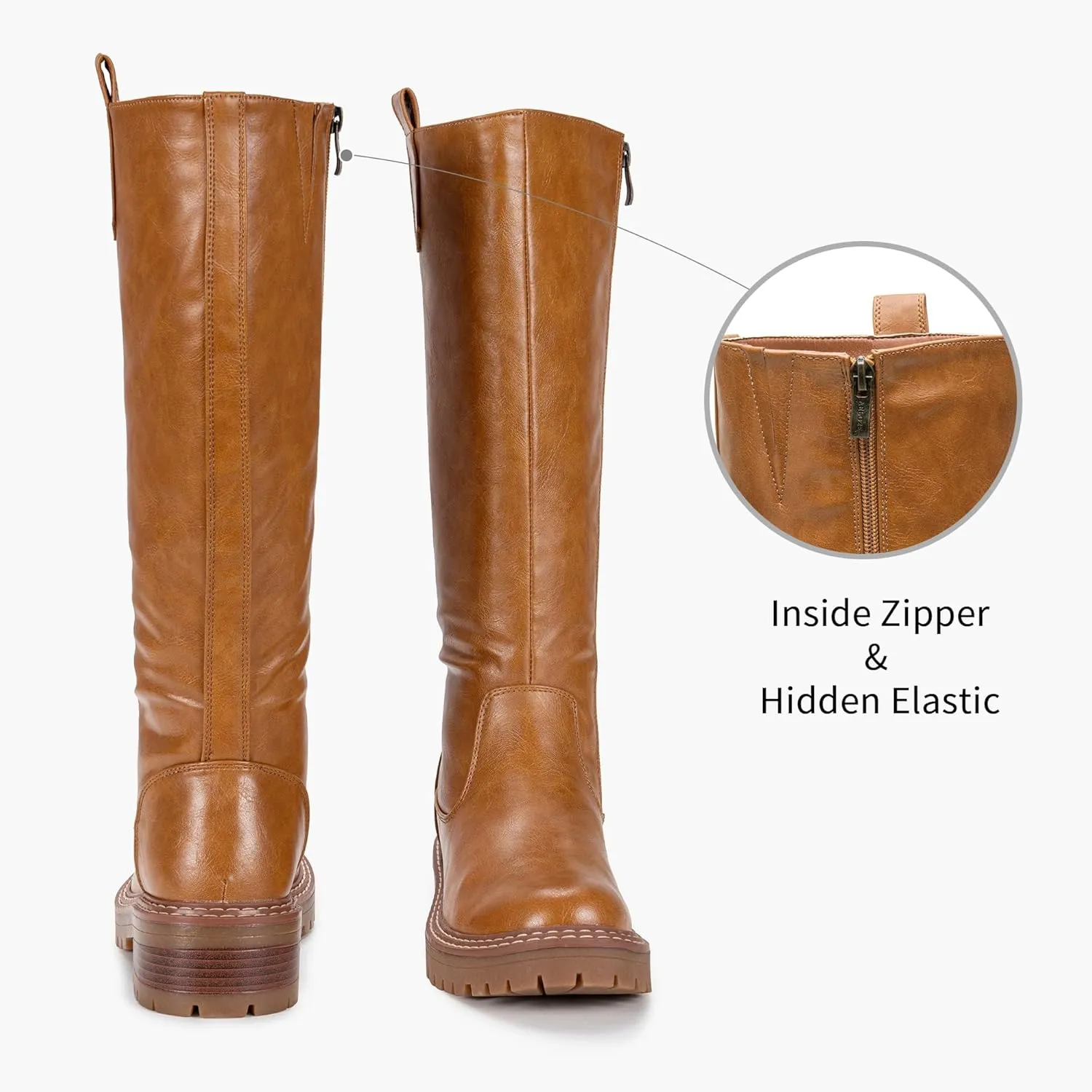 Vepose Women’s 9658 Knee High Boots Low Heel, Platform Tall Boots with Side Zipper for Ladies
