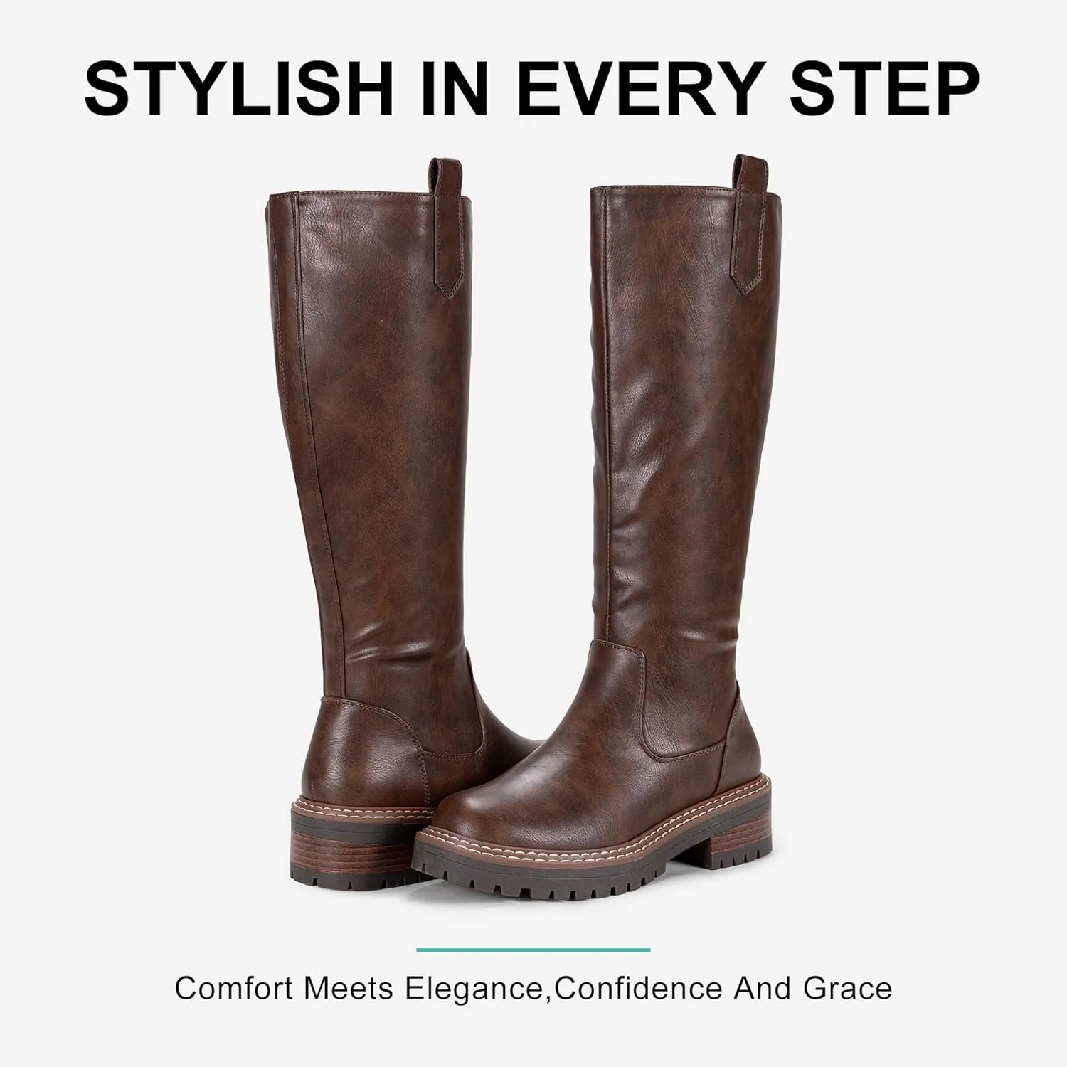 Vepose Women’s 9658 Knee High Boots Low Heel, Platform Tall Boots with Side Zipper for Ladies