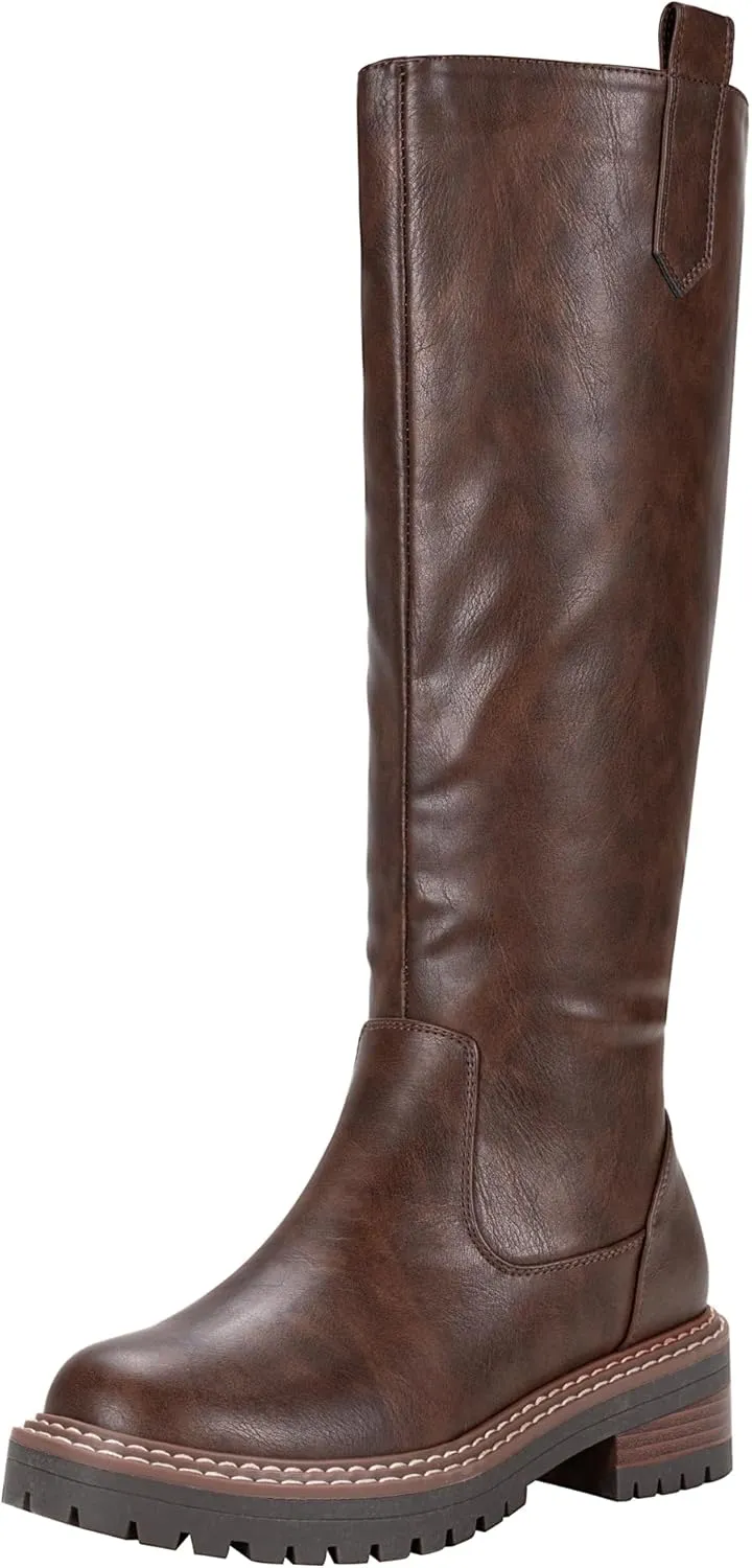 Vepose Women’s 9658 Knee High Boots Low Heel, Platform Tall Boots with Side Zipper for Ladies