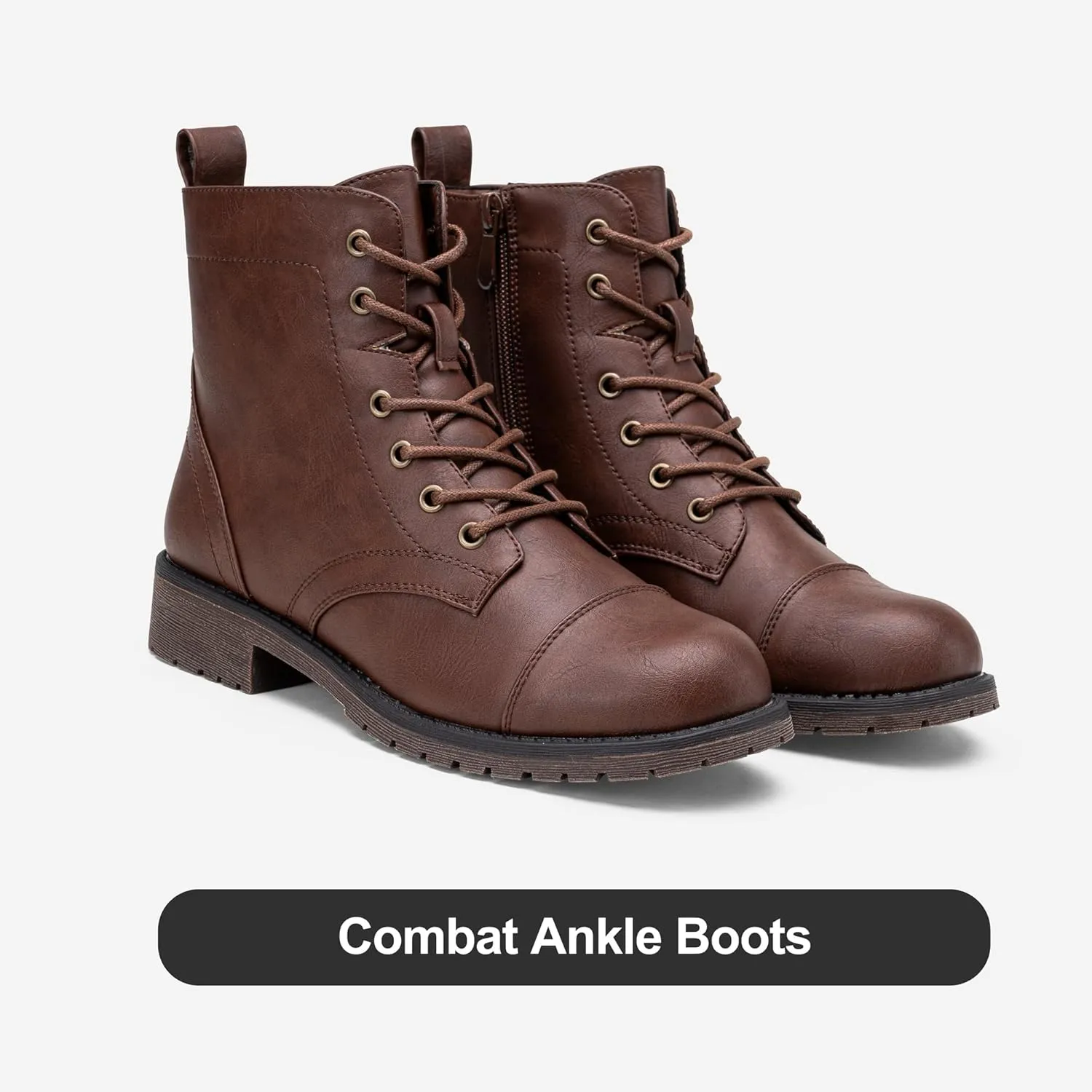 Vepose Women's Ankle Boots Lace up, Flat Fashion Combat Booties Low Heel