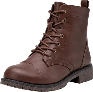 Vepose Women's Ankle Boots Lace up, Flat Fashion Combat Booties Low Heel