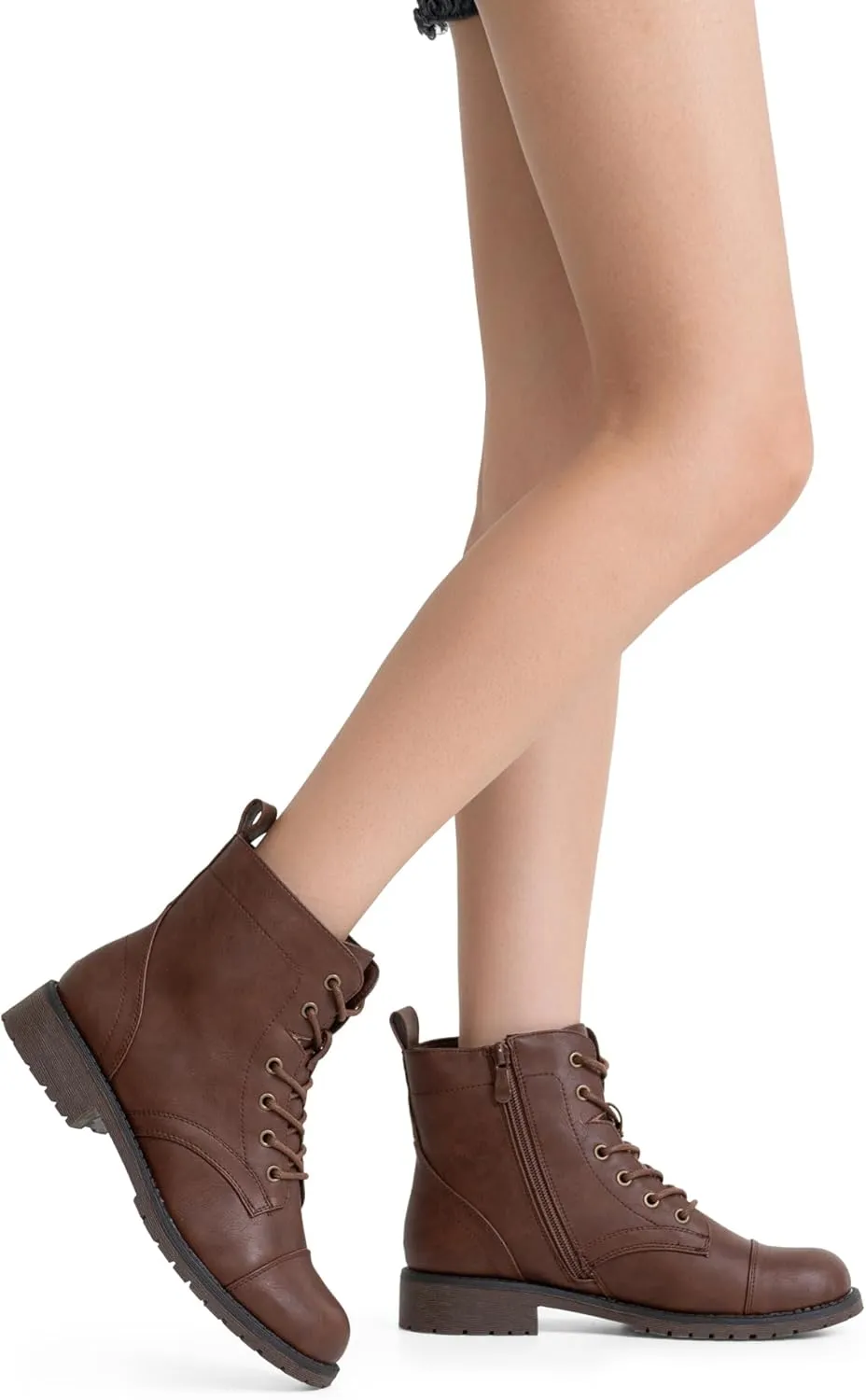 Vepose Women's Ankle Boots Lace up, Flat Fashion Combat Booties Low Heel