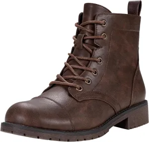 Vepose Women's Ankle Boots Lace up, Flat Fashion Combat Booties Low Heel