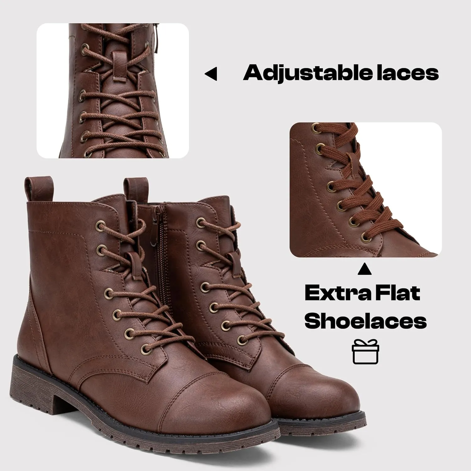 Vepose Women's Ankle Boots Lace up, Flat Fashion Combat Booties Low Heel