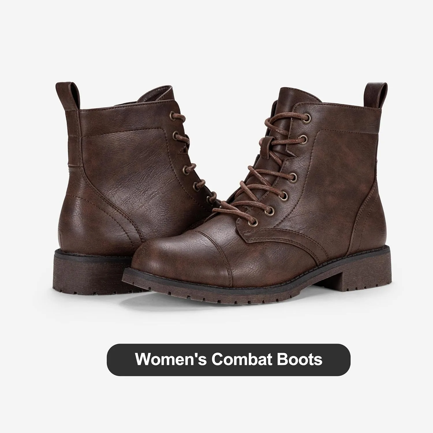 Vepose Women's Ankle Boots Lace up, Flat Fashion Combat Booties Low Heel