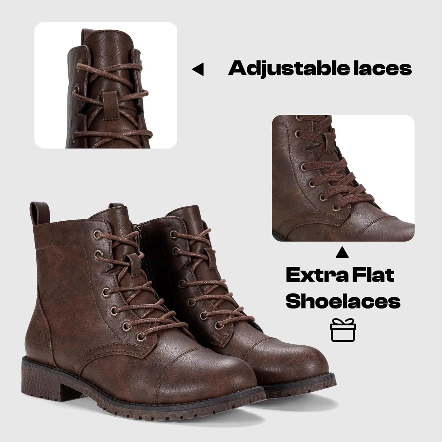 Vepose Women's Ankle Boots Lace up, Flat Fashion Combat Booties Low Heel