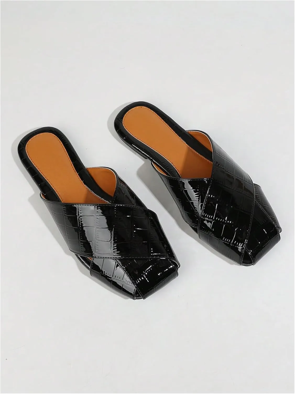 Verdusa Women's Crisscross Square Toe Flat Mules Slip On Slide Mules Backless Loafers