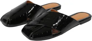 Verdusa Women's Crisscross Square Toe Flat Mules Slip On Slide Mules Backless Loafers