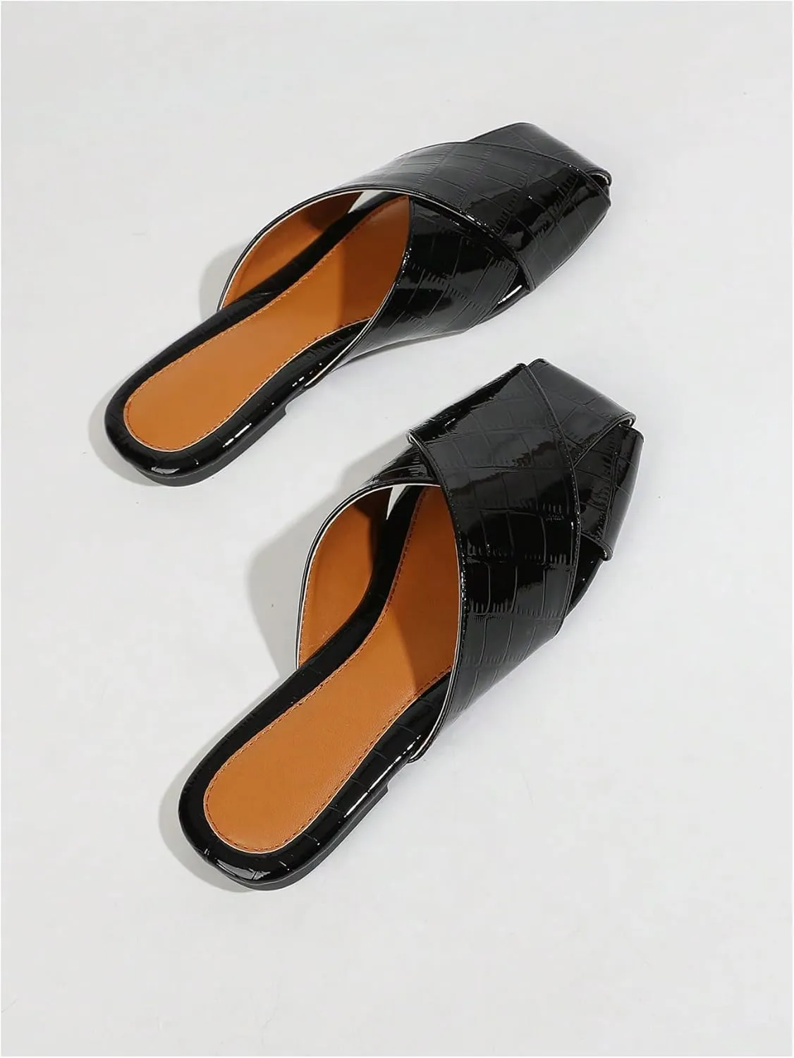 Verdusa Women's Crisscross Square Toe Flat Mules Slip On Slide Mules Backless Loafers