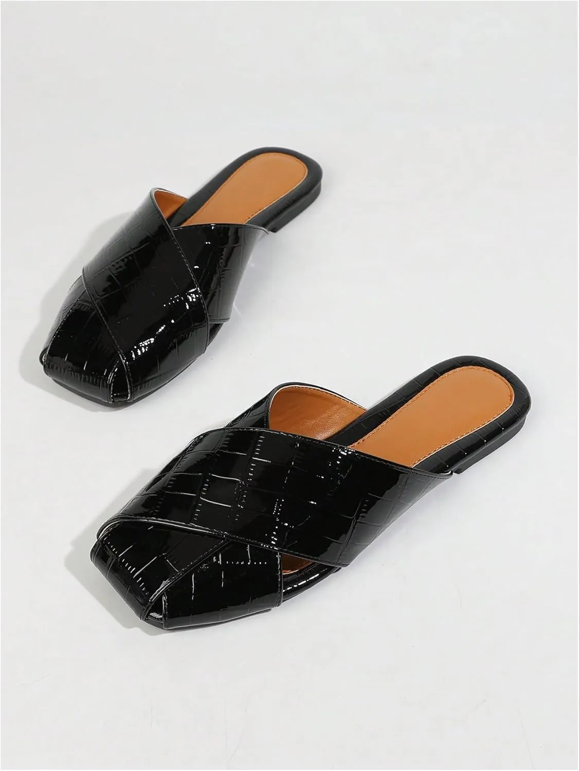 Verdusa Women's Crisscross Square Toe Flat Mules Slip On Slide Mules Backless Loafers