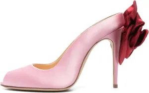 Vertundy High-Heeled Floral Mules For Women Pearl Pointed Closed Toe Backless Velvet Mules Sandals Slip On Bridal Wedding Mule Pumps Black