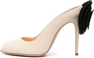 Vertundy High-Heeled Floral Mules For Women Pearl Pointed Closed Toe Backless Velvet Mules Sandals Slip On Bridal Wedding Mule Pumps Black