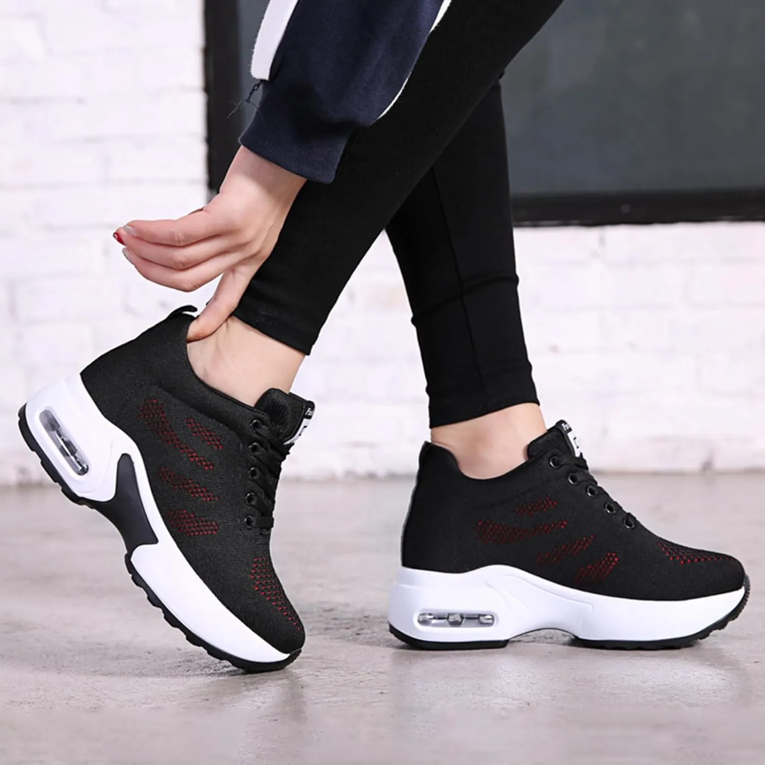 VIFOCUS Women's Hidden Height Wedge Sneakers,Lightweight Comfort Breathe Mesh Air Cushion Casual Lace Up Walking Platform Shoes