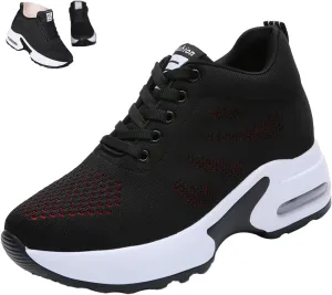 VIFOCUS Women's Hidden Height Wedge Sneakers,Lightweight Comfort Breathe Mesh Air Cushion Casual Lace Up Walking Platform Shoes