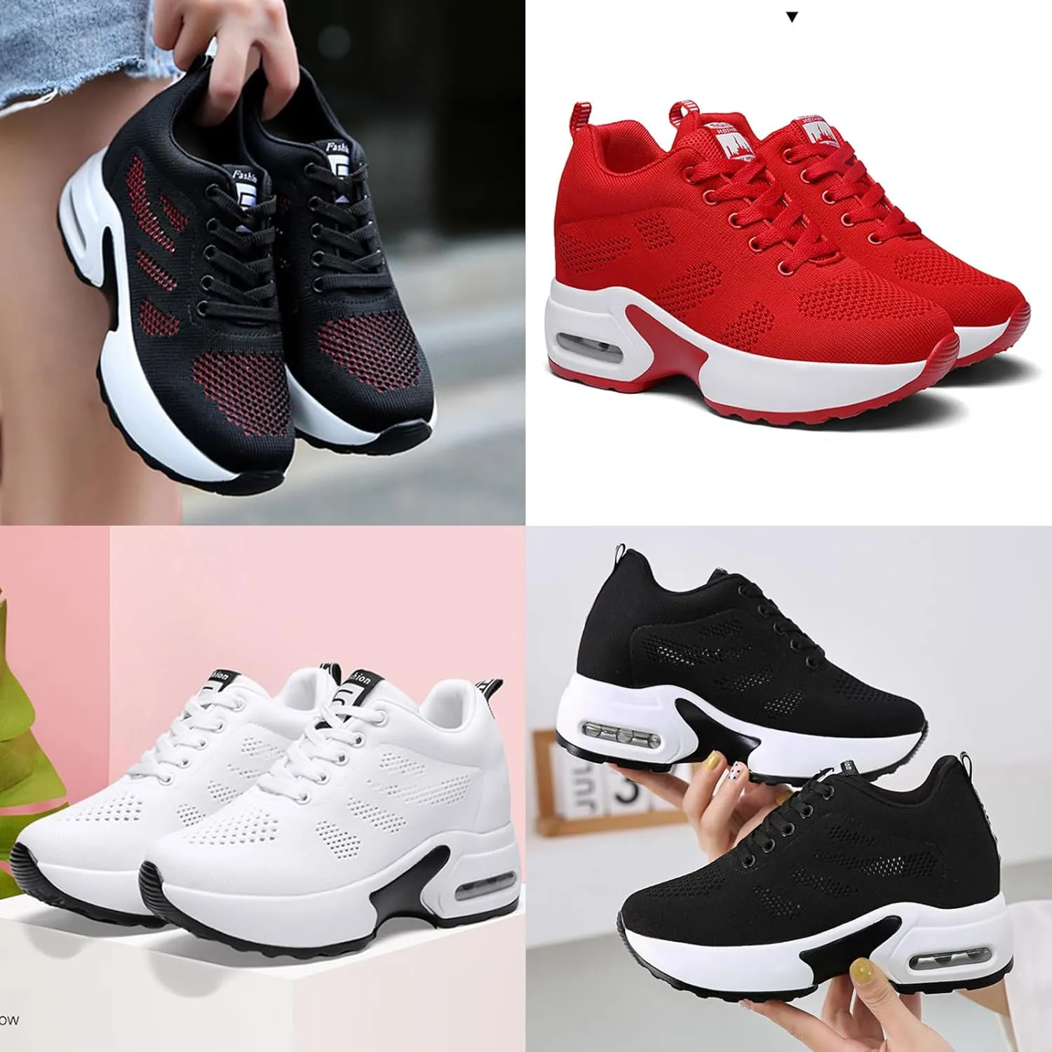 VIFOCUS Women's Hidden Height Wedge Sneakers,Lightweight Comfort Breathe Mesh Air Cushion Casual Lace Up Walking Platform Shoes