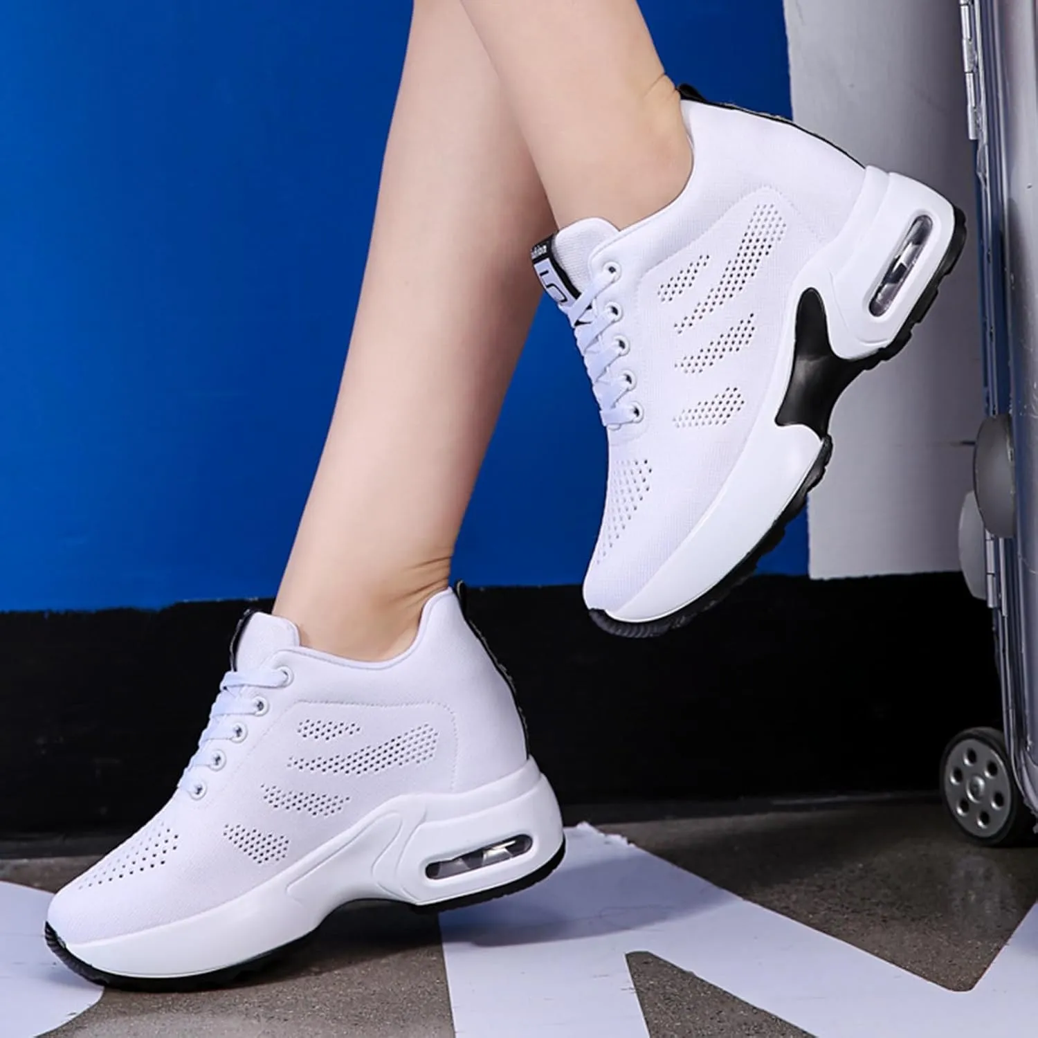 VIFOCUS Women's Hidden Height Wedge Sneakers,Lightweight Comfort Breathe Mesh Air Cushion Casual Lace Up Walking Platform Shoes