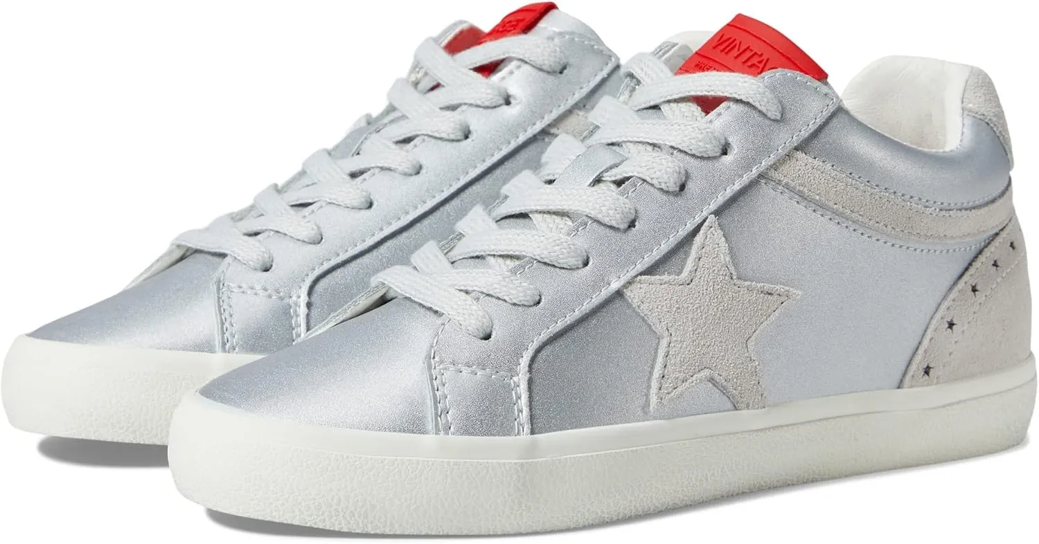 Vintage Havana Womens Bounce Metallic Glitter Lace Up Sneakers Shoes Casual - Pink, Silver, White