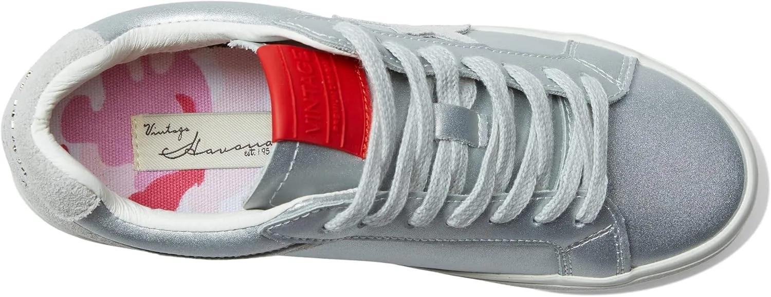Vintage Havana Womens Bounce Metallic Glitter Lace Up Sneakers Shoes Casual - Pink, Silver, White