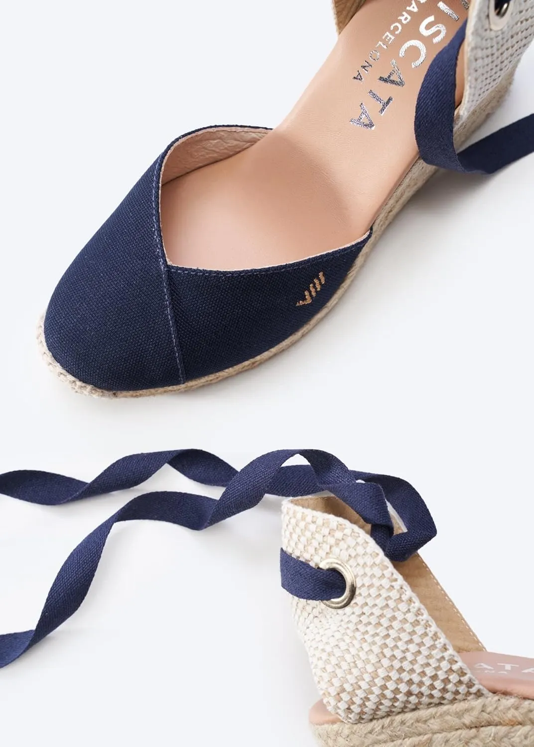 Viscata Culip Canvas Womens Laceup Wedge Espadrilles 3 ½ ” Natural Jute Heel. Closed Toe Wedges for Women Made of 100% Organic Canvas and with a Stunning V-Cut Toe. Inner Leather, Comfort Shoes