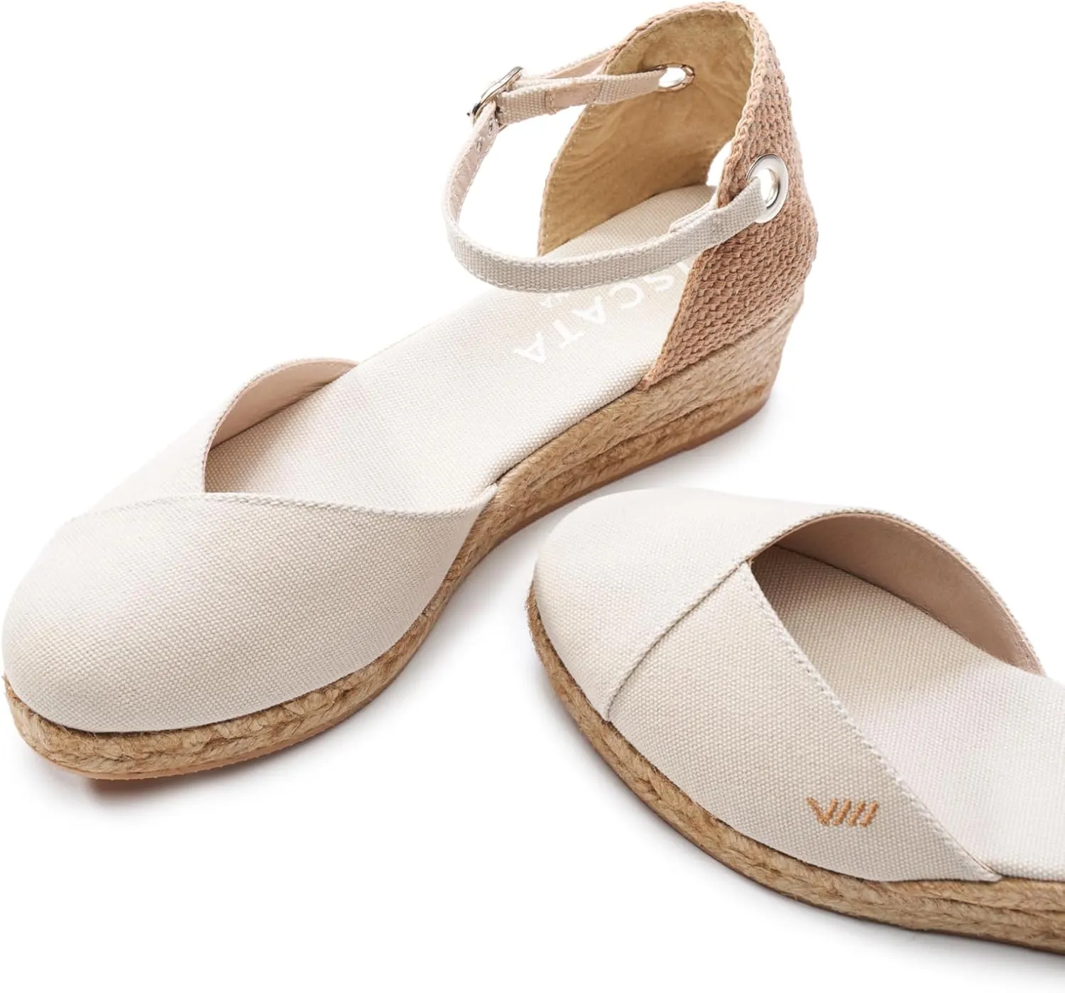 Viscata Pubol Espadrille Canvas Low Wedges with Ankle Strap Spain Handmade 2” Heel Women's Sandals with Breathable Organic Cotton Canvas and 100% Natural Jute for all Occasions: Casual, Work, Party