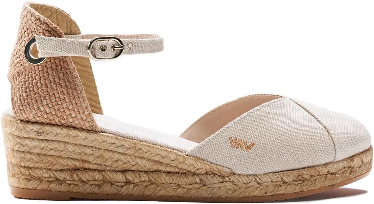 Viscata Pubol Espadrille Canvas Low Wedges with Ankle Strap Spain Handmade 2” Heel Women's Sandals with Breathable Organic Cotton Canvas and 100% Natural Jute for all Occasions: Casual, Work, Party