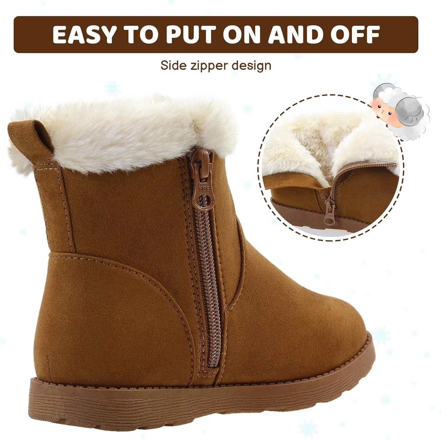 Vonair Girls Fuzzy Warm Winter Short Boots with Furry Faux Fur Lining Bootie Shoes for Toddler Little Big Kids Girls