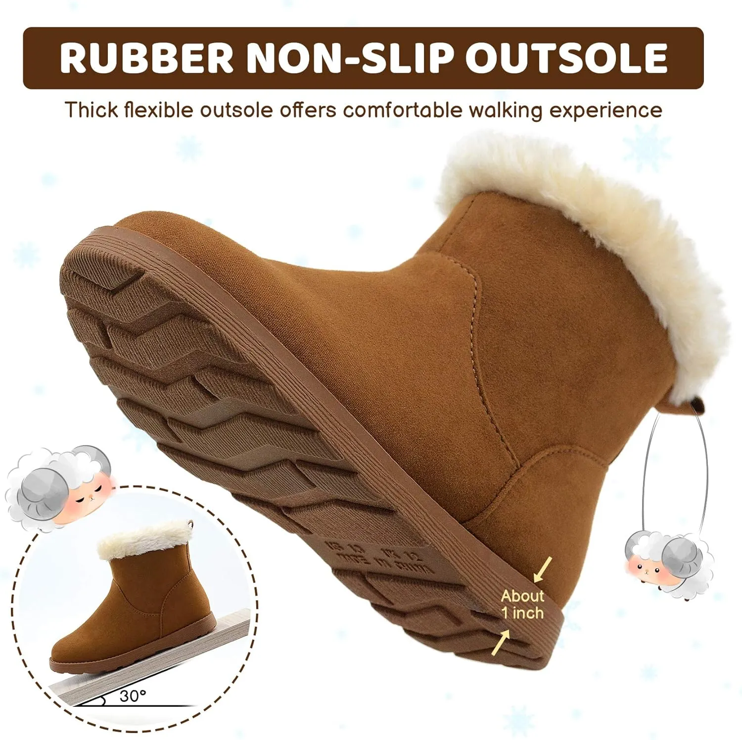 Vonair Girls Fuzzy Warm Winter Short Boots with Furry Faux Fur Lining Bootie Shoes for Toddler Little Big Kids Girls