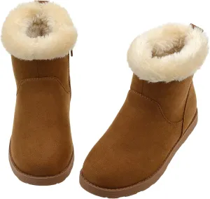 Vonair Girls Fuzzy Warm Winter Short Boots with Furry Faux Fur Lining Bootie Shoes for Toddler Little Big Kids Girls