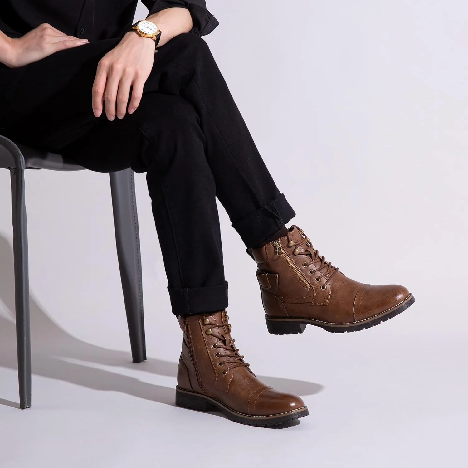 Vostey Men's Boots Boots for Men Casual Boots Motorcycle Combat Ankle Dress Boots Mens