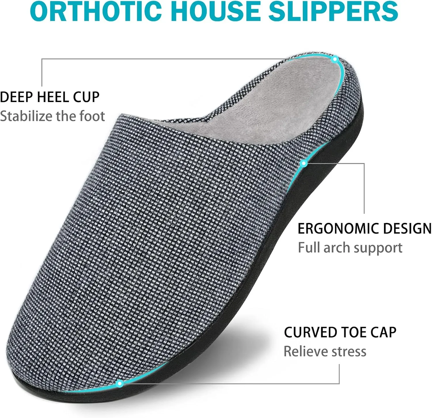 V.Step Orthotic Slippers with Arch Support, Orthopedic House Slipper for Men Women Plantar Fasciitis Flat Foot Upgrade, Grey