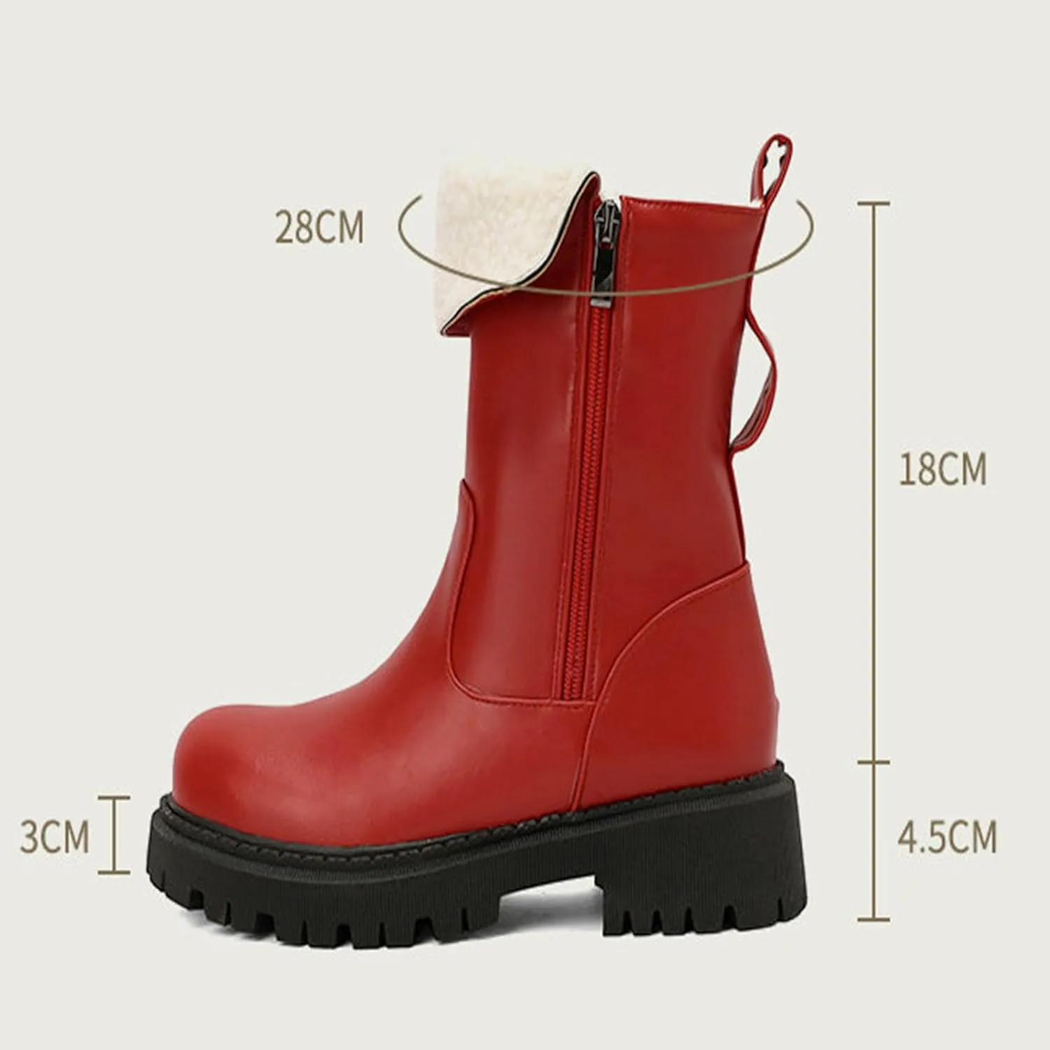 Warm Snow Boots, Women's Mid-Calf Boots Round Toe Thick Sole Thick Heel Side Zipper Raw Edge Plush Lining Boots Thick Warm Comfortable Large Cotton Shoes