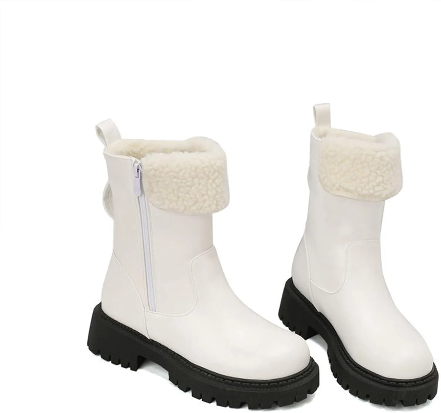Warm Snow Boots, Women's Mid-Calf Boots Round Toe Thick Sole Thick Heel Side Zipper Raw Edge Plush Lining Boots Thick Warm Comfortable Large Cotton Shoes