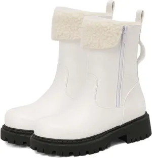 Warm Snow Boots, Women's Mid-Calf Boots Round Toe Thick Sole Thick Heel Side Zipper Raw Edge Plush Lining Boots Thick Warm Comfortable Large Cotton Shoes