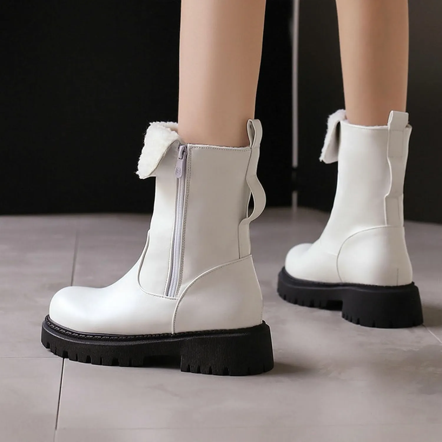 Warm Snow Boots, Women's Mid-Calf Boots Round Toe Thick Sole Thick Heel Side Zipper Raw Edge Plush Lining Boots Thick Warm Comfortable Large Cotton Shoes