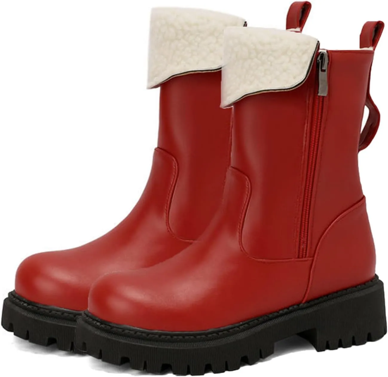 Warm Snow Boots, Women's Mid-Calf Boots Round Toe Thick Sole Thick Heel Side Zipper Raw Edge Plush Lining Boots Thick Warm Comfortable Large Cotton Shoes
