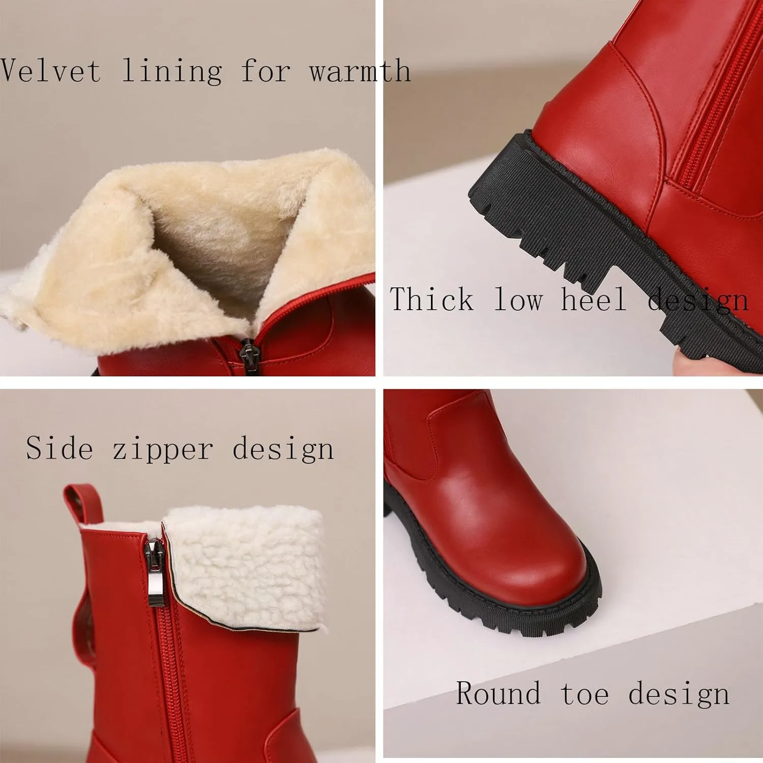 Warm Snow Boots, Women's Mid-Calf Boots Round Toe Thick Sole Thick Heel Side Zipper Raw Edge Plush Lining Boots Thick Warm Comfortable Large Cotton Shoes