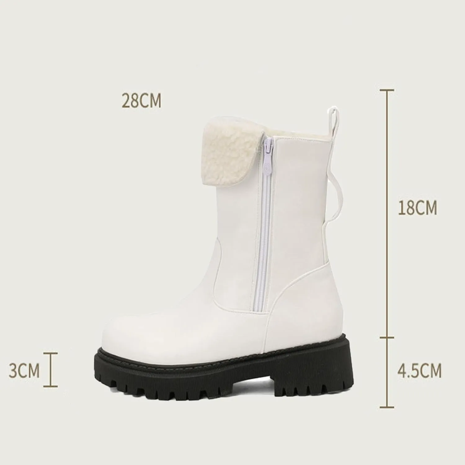 Warm Snow Boots, Women's Mid-Calf Boots Round Toe Thick Sole Thick Heel Side Zipper Raw Edge Plush Lining Boots Thick Warm Comfortable Large Cotton Shoes