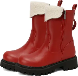 Warm Snow Boots, Women's Mid-Calf Boots Round Toe Thick Sole Thick Heel Side Zipper Raw Edge Plush Lining Boots Thick Warm Comfortable Large Cotton Shoes