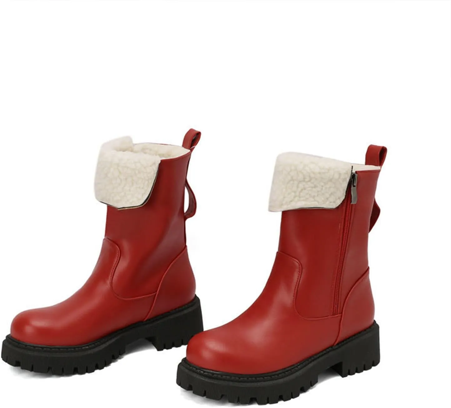 Warm Snow Boots, Women's Mid-Calf Boots Round Toe Thick Sole Thick Heel Side Zipper Raw Edge Plush Lining Boots Thick Warm Comfortable Large Cotton Shoes