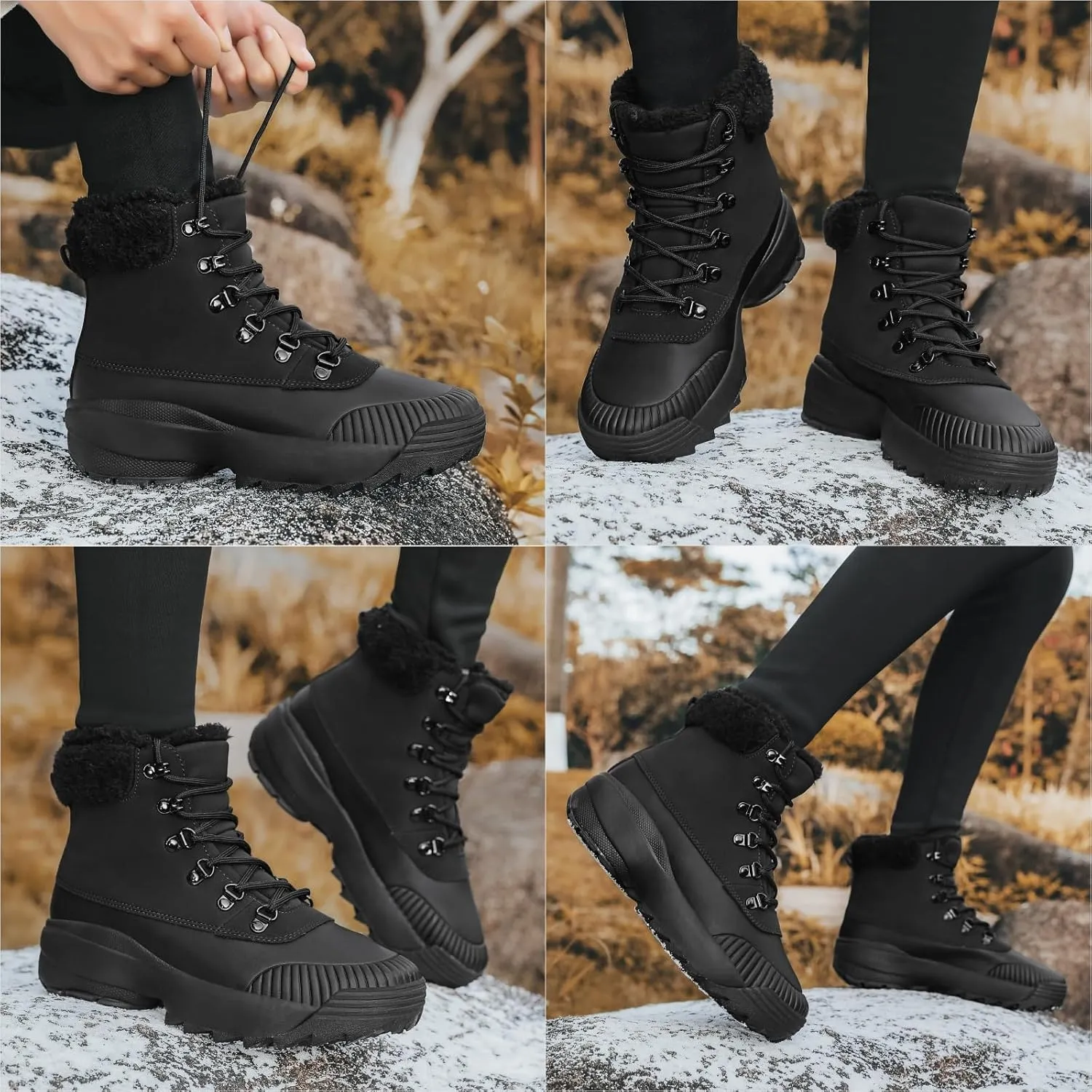 Waterproof Winter Snow Boots for Women丨Insulated-Warm Fur-Lined Booties丨Non-Slip Cushion Outdoor Walking Boots丨Lightweight Comfortable Casual Suede Leather Short Boots