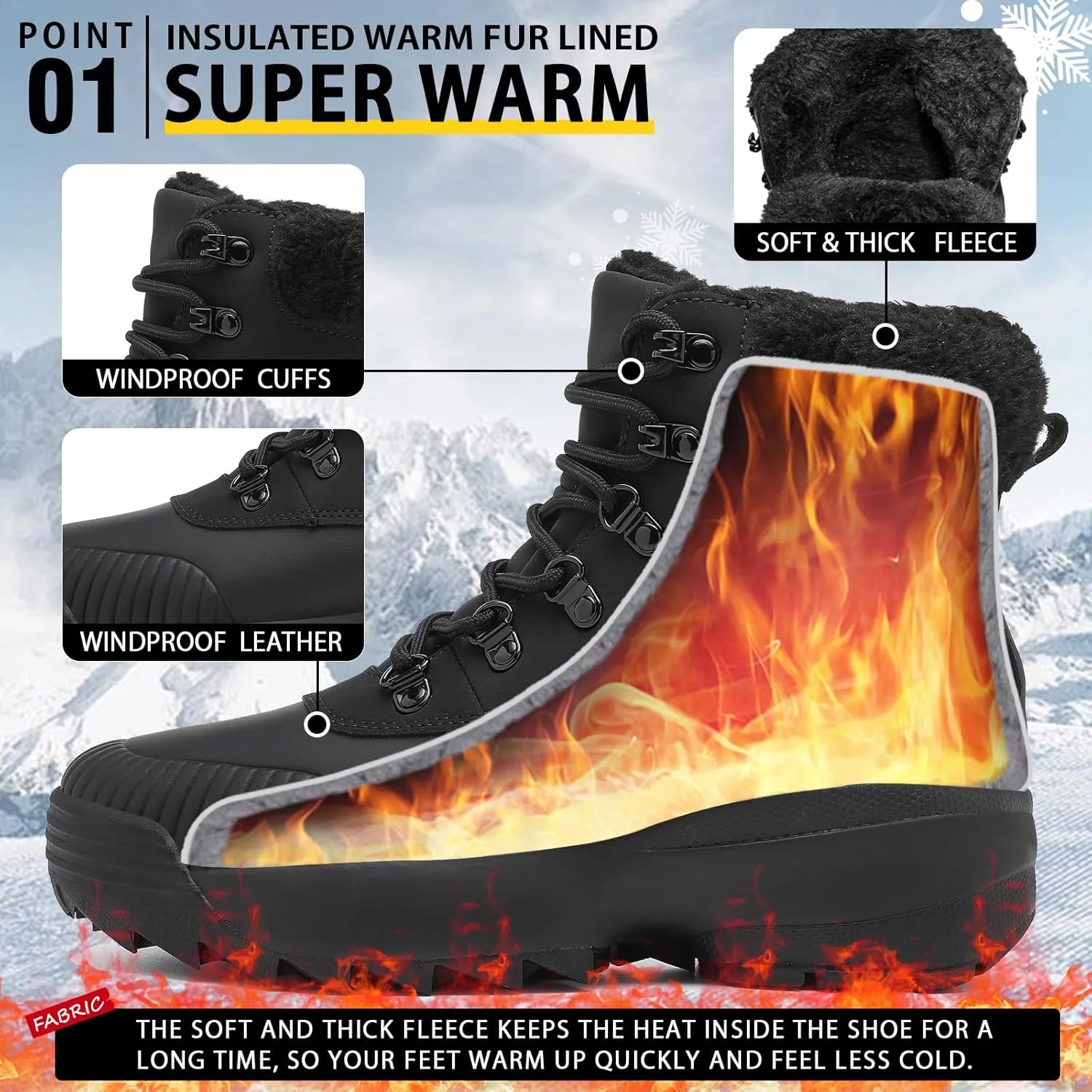 Waterproof Winter Snow Boots for Women丨Insulated-Warm Fur-Lined Booties丨Non-Slip Cushion Outdoor Walking Boots丨Lightweight Comfortable Casual Suede Leather Short Boots