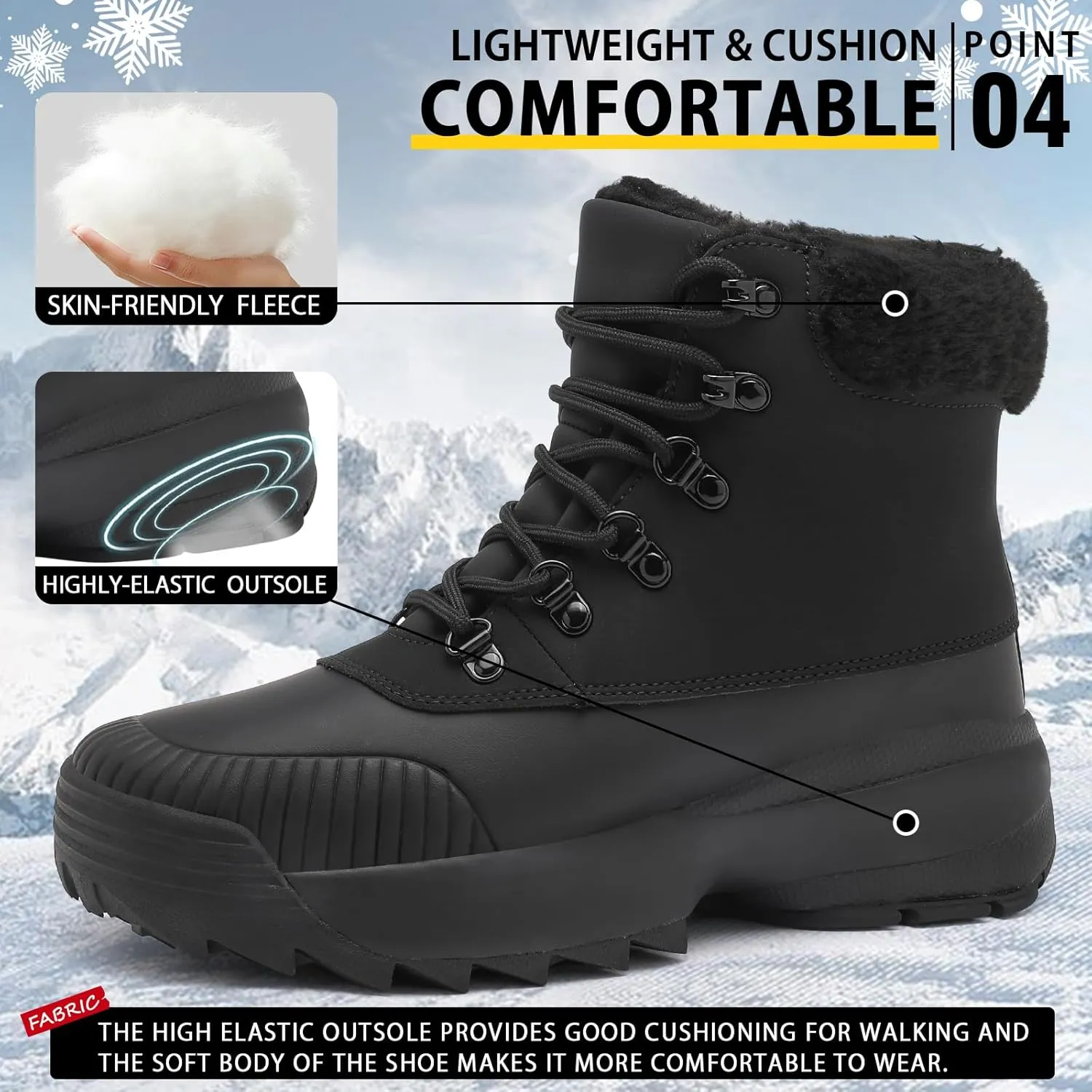 Waterproof Winter Snow Boots for Women丨Insulated-Warm Fur-Lined Booties丨Non-Slip Cushion Outdoor Walking Boots丨Lightweight Comfortable Casual Suede Leather Short Boots