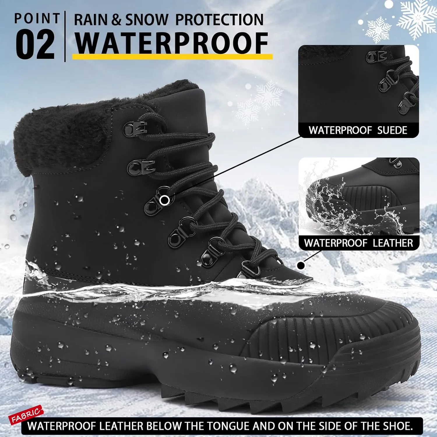 Waterproof Winter Snow Boots for Women丨Insulated-Warm Fur-Lined Booties丨Non-Slip Cushion Outdoor Walking Boots丨Lightweight Comfortable Casual Suede Leather Short Boots