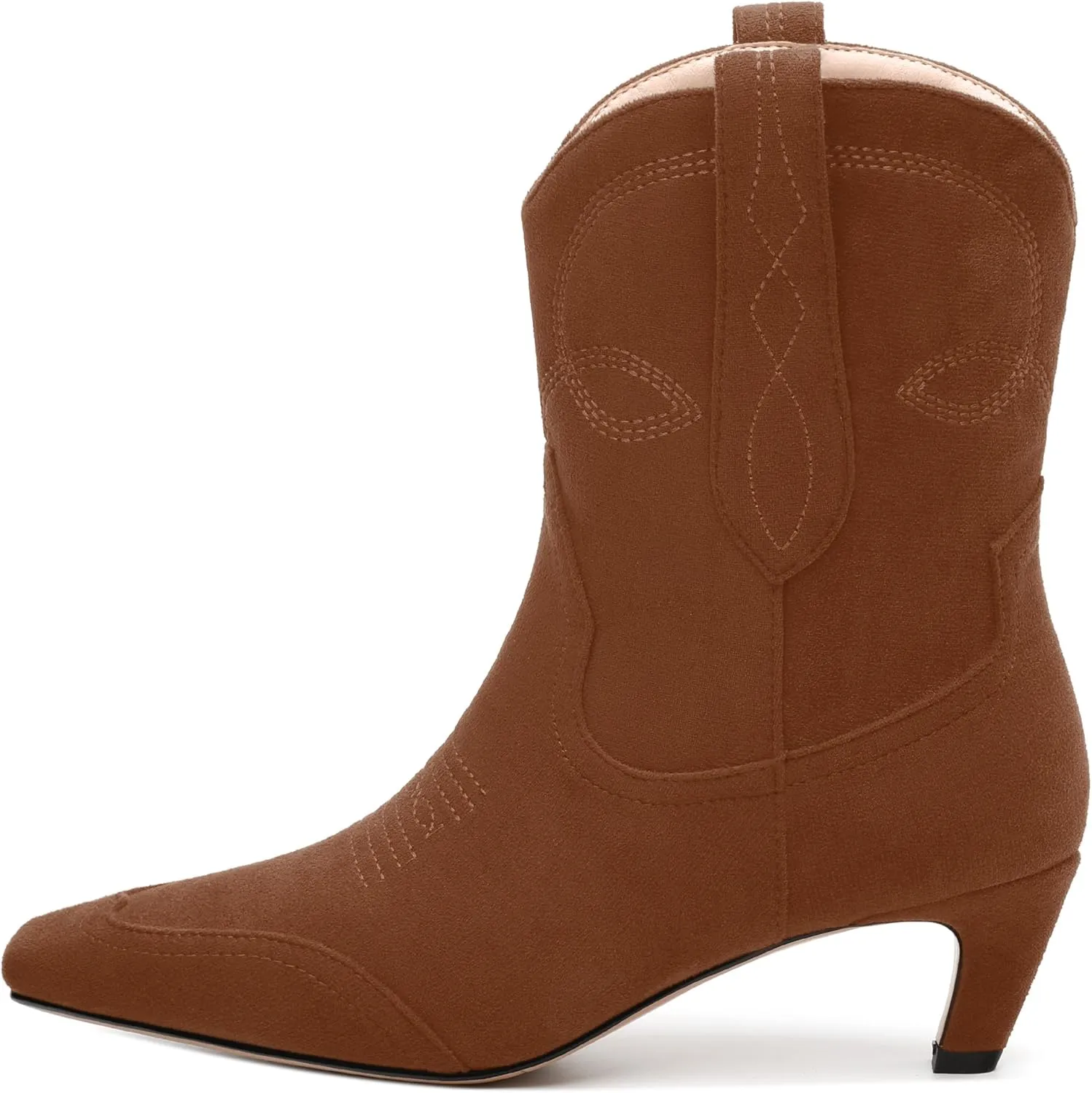 WAYDERNS Women's Cowboy Ankle Boots Western Low Kitten Heel Square Toe 2 Inch Short Booties Comfortable Casual Prom Party Pull on Fall Winter Shoes