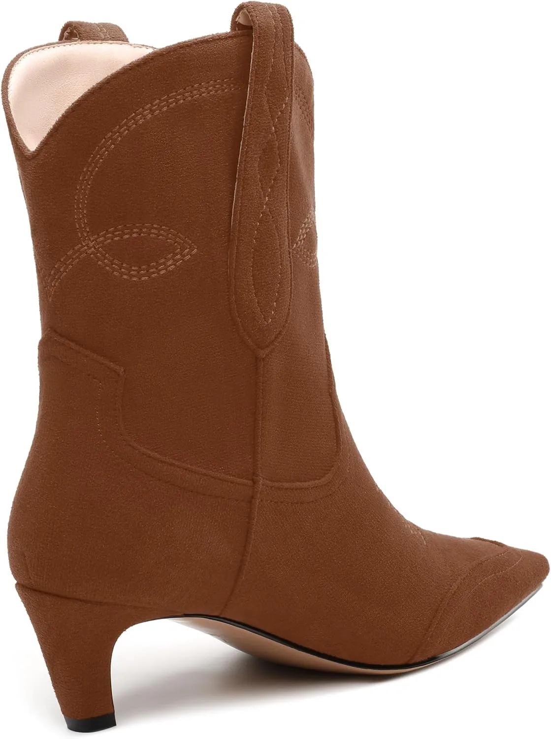 WAYDERNS Women's Cowboy Ankle Boots Western Low Kitten Heel Square Toe 2 Inch Short Booties Comfortable Casual Prom Party Pull on Fall Winter Shoes