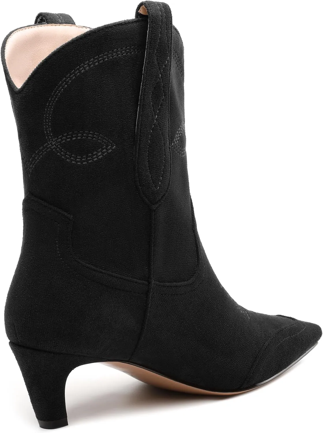 WAYDERNS Women's Cowboy Ankle Boots Western Low Kitten Heel Square Toe 2 Inch Short Booties Comfortable Casual Prom Party Pull on Fall Winter Shoes
