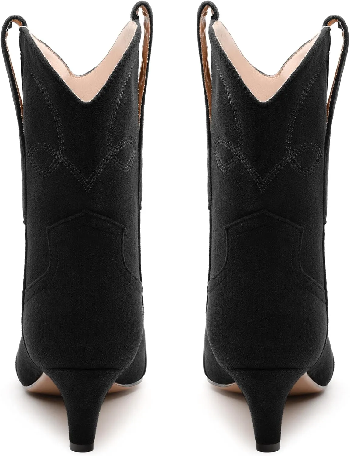 WAYDERNS Women's Cowboy Ankle Boots Western Low Kitten Heel Square Toe 2 Inch Short Booties Comfortable Casual Prom Party Pull on Fall Winter Shoes